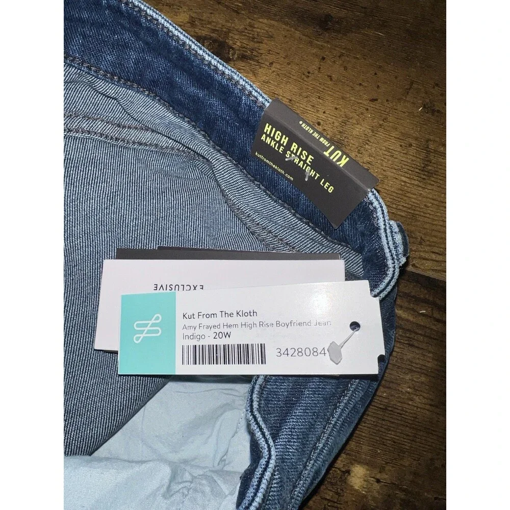 NWT! Kut From The Kloth Amy Frayed Hem High Rise Boyfriend Jeans Indigo Blue 20W - Picture 9 of 11